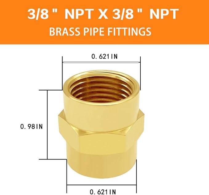 Brass Pipe Fitting NPT Coupler, 3/8" x 3/8" Standard NPT Female thread (pack of 4)
