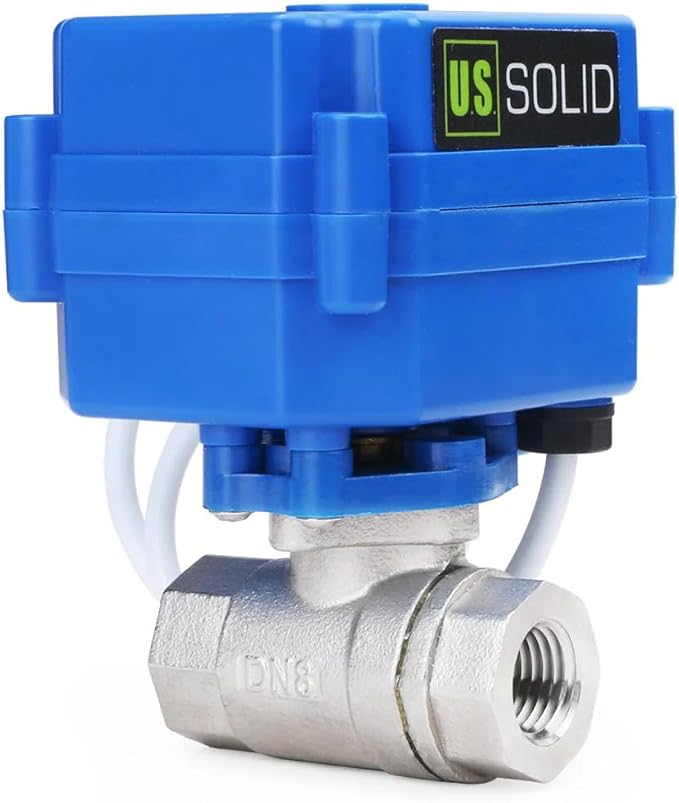 U.S. Solid Motorized Ball Valve- 1/4" Stainless Steel Ball Valve with Full Port, 9-24V AC/DC and 2 Wire Auto Return Setup