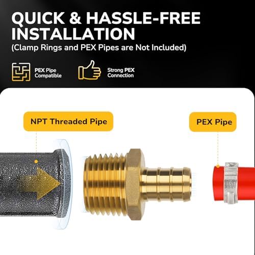 Pex Fittings, 1/2" Male NPT to 1/2" Pex Male Adapter, Heavy-Duty Brass Crimp Fittings for PEX Pipes with Leak-Resistant Construction, NSF & UPC Certified, 6 Pack