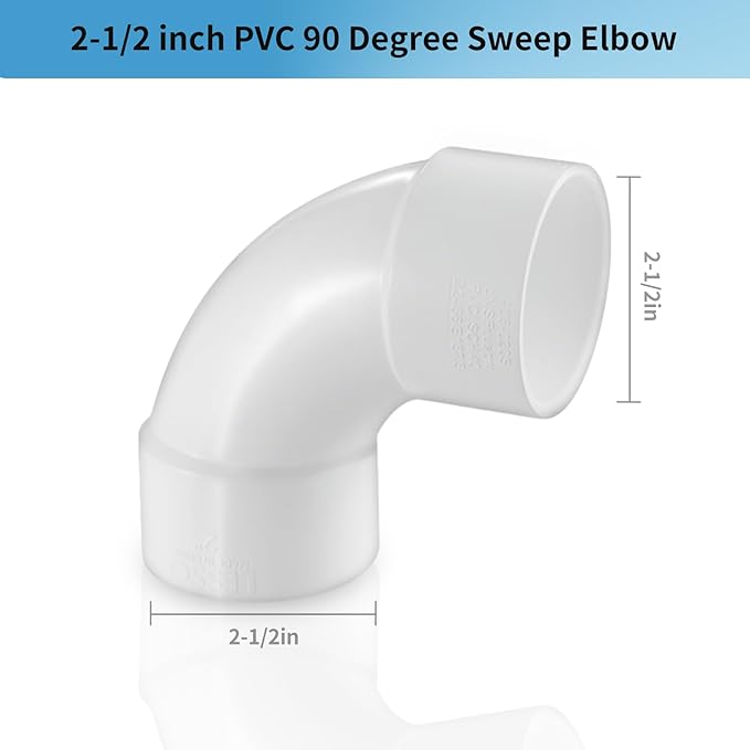PVC Pipe Fitting 2 1/2 Inch - 90° Sweep Elbow - LESSO 2-1/2" (SOC × SOC) High-Flow Capacity Plumbing Pool Systems, SCH40