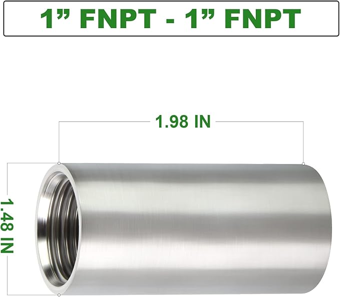 TAISHER 2PCS Stainless Steel Pipe Fittings, 1" NPT x 1" NPT Female Threaded, 2" Length Nipple Cast Pipe