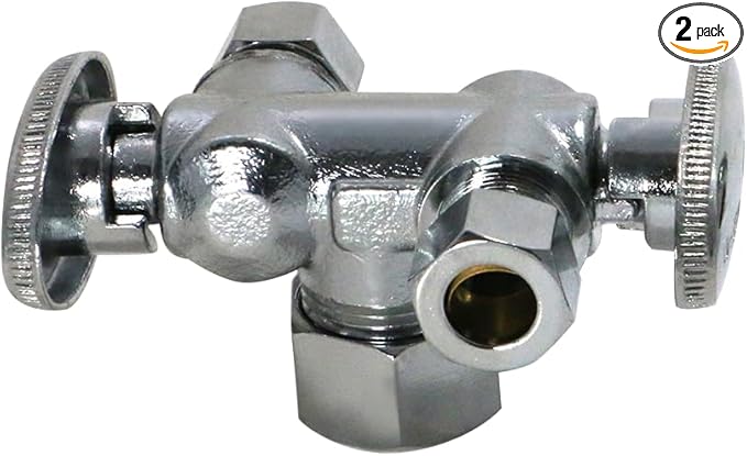 XFITTING 2 Pcs XFITITNG OD Compression 3/8 Inch x 3/8 Inch OD Compression x 5/8 Inch OD Compression Dual Angle Valve, 4-4-4=2XX