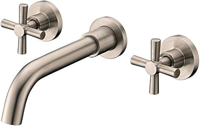 sumerain Wall Mount Bathroom Faucet Nickel,Cross Handles and Rough-in Valve Included