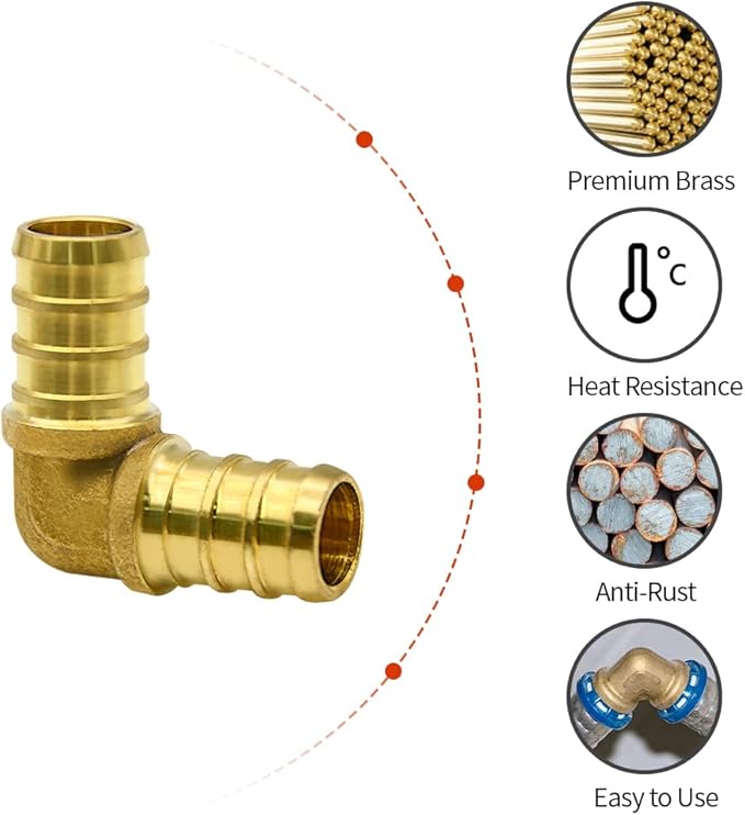 10 Pack 1/2" PEX Elbow Fittings, Brass Fittings for PEX Tubing Pipe