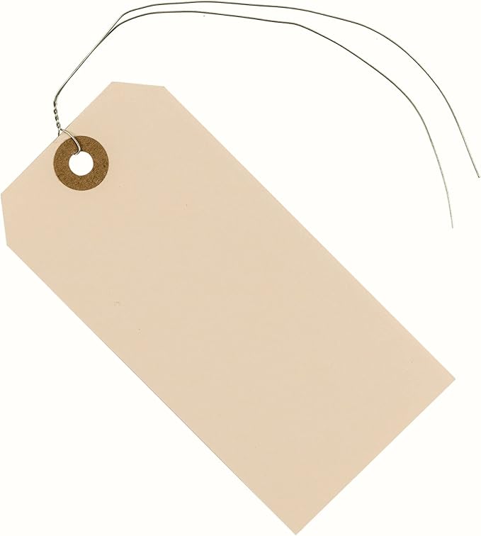 Label Tags with Wire Attached - 4 3/4" x 2 3/8" Box of 100 Blank Manila Tags with Reinforced Hole and Metal Wire Ties, Labels with Wire