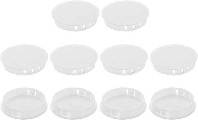 uxcell 10Pcs Plastic Hole Plugs, 50mm(2") Flush Type Panel Plugs, Round Snap Knockout Locking Plugs for Furniture Insert End Caps Panels, White
