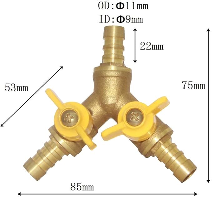 Joywayus 3/8" ID Hose Barb, Y Shaped Type 3 Way Brass Shut Off Ball Valve Fitting Large Flow Upgraded Version