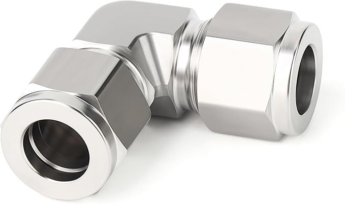 TAISHER 1PCS 316 Stainless Steel 90 Degree Compression Tube Pipe Fitting Connector, 3/8" Tube OD x 3/8" Tube OD Adapter