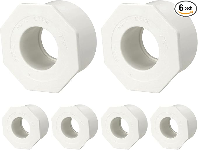 6Pcs 2" x 1" PVC Reducer Bushing Fitting, SCH40 (Socket x Socket) Furniture Grade PVC Pipe Fitting, Reducer Bush Adapter for Home Sewer Plumbing, Industrial, Pipe Connection, White