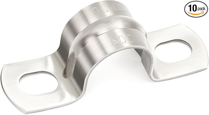 SS304 Conduit Clamps 3/4", 2-holes Pipe Bracket U Clamp for Cable/Water Pipe/Pipe, Heavy Duty Pipe Clamp | OD 3/4" | 10 pcs