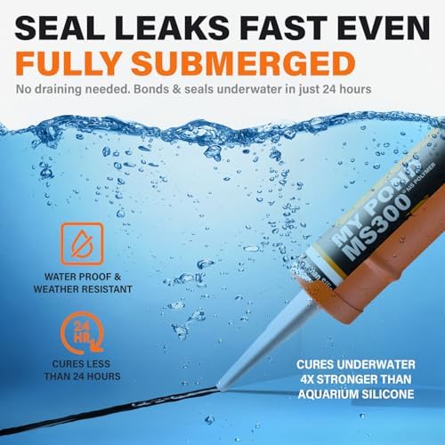 MS300 Marine Sealant Black, Window Sealer, Pond Sealer for Leaks Concrete Glass Metal, MS Polymer Adhesive 4X Stronger Than Aquarium Silicone Caulking, Pond Liner Adhesive, 300ml, 2pack
