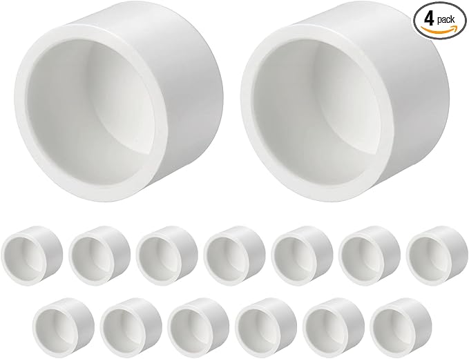 4 Pcs 1" PVC External End Cap Fitting, SCH40 Furniture Grade PVC Pipe Plug Adapter, Pipe Cover Fittings for DIY Project, Irrigation System, Plumbing Framework, Garden Structures