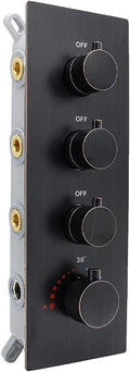 Modern Thermostatic 4 Handles Shower Diverter Valve, Concealed Brass 3 Outlets Mixer Mixing Shower Valve Rough-in Faucet Valve Kit Can Control Flow, Oil-Rubbed Bronze Finish
