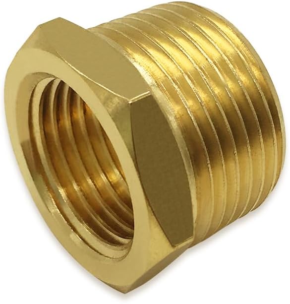 Hooshing 3PCS Brass Reducing Hex Bushing 1" NPT Male x 3/4" NPT Female Thread Reducer Pipe Fitting Adapter