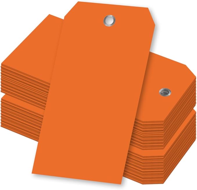 SmartSign 100-Pack Orange Plastic Tags with Pre-Punched Hole, 4.75" x 2.375", Size#5, 10 mil Tearproof Plastic Tags with Metal Eyelet, Writable Blank Tags for Shipping, Labeling, USA-Made
