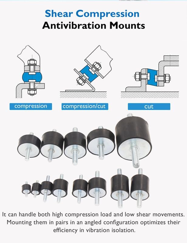 M12 Rubber Vibration Isolator Mounts Double Stud Shock Absorber Isolation Anti Vibration Silent-Blocks for Car Boat Bobbins Motors Compressors Pumps, 4pcs M12x37-60x50mm with 8pcs LockNuts