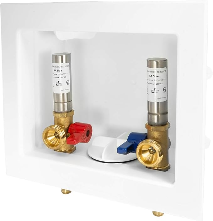 EFIELD MH Washing Machine Outlet Box, 1/2" PEX Inlet, 3/4" MHT Outlet, Brass Ball Valve, Stainless Steel Water Hammer Arrestor, White,(WM007)