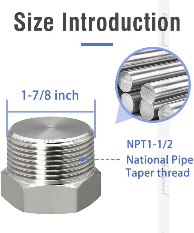 npt 1-1/2 stainless steel 304 Male Thread hex Head water Pipe Plug, adapt to cap brass fitting manifold (1 pc)