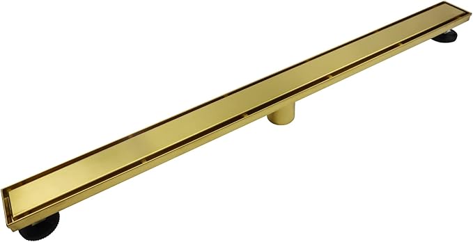 Linear Shower Drain 36", Brushed Gold Floor Drain with Tiled Insert Grate & Hair Strainer, 304 Stainless Steel Bathroom 2-in-1 Tiled in Drain, CUPC Certified (Brushed Gold, 36'')