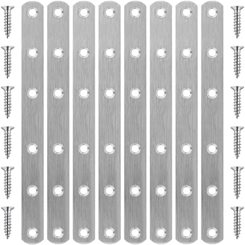 8 Pcs Straight Bracket Flat Braces 6 Inch Stainless Steel Straight Mending Plates for Wood, Heavy Duty Repair Fixing Joining Brackets with Screws