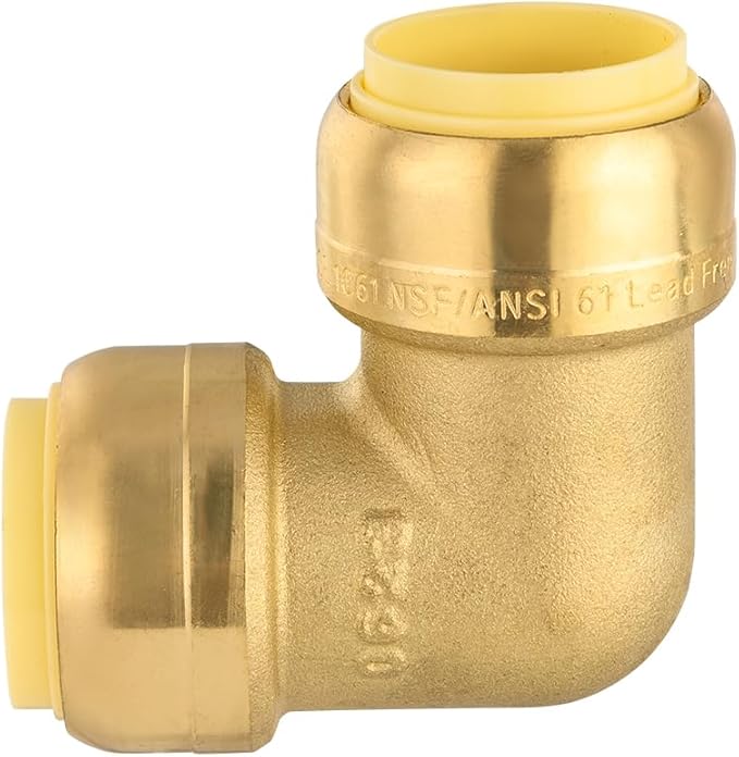 (Pack of 2) EFIELD 3/4-inch 90-Degree Elbow, Push-Fit Brass Fittings to Connect Copper, PEX, CPVC Pipe with 3/4" Disconnect Clip,(PF-UNI010)