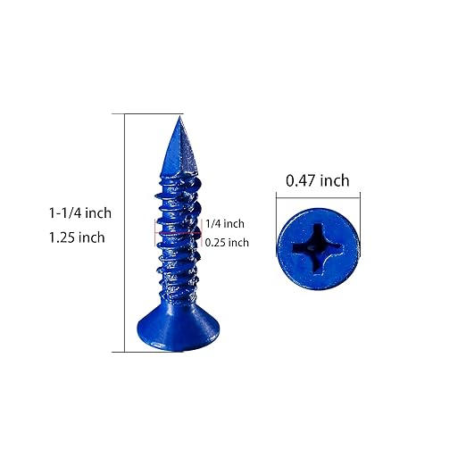 WenSilon(100 PCS) 1/4"x1-1/4 Concrete Screw Anchor Blue Flat Head for Anchoring to Masonry, Block or Brick Stucco