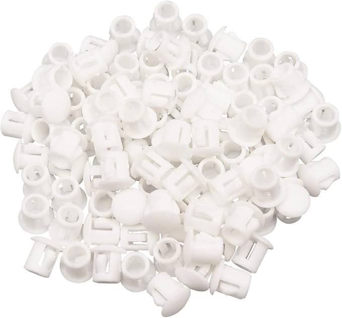 Hole Plugs 1/4" Plastic Flush Type Hole Plugs for 5.5-6mm Hole Snap in Locking Hole Tube Screw Caps Drilling Cover Plugs Fastener Covers for Kitchen Cabinet Furniture White 100 Pack