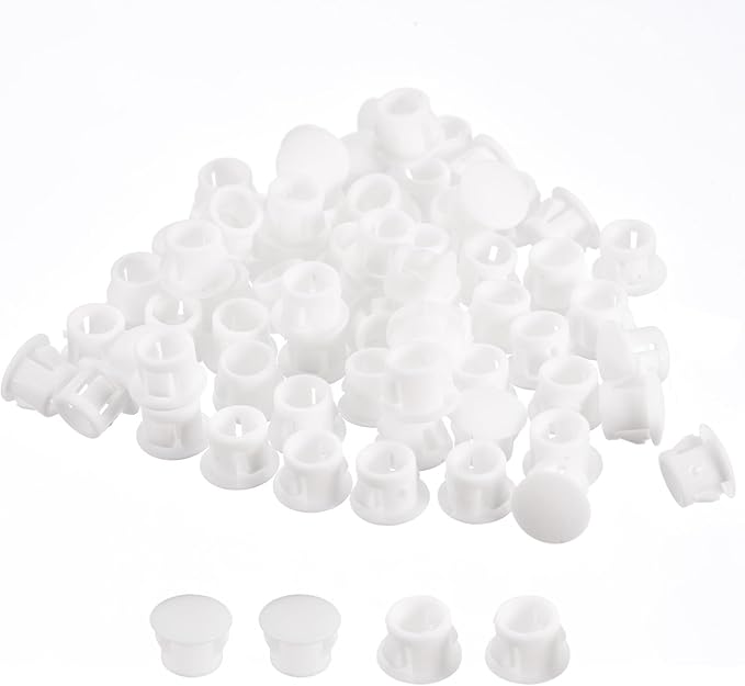uxcell 5/16" Plastic Hole Plugs, 110Pcs Flush Type Panel Round Snap in Fastener Knockout Locking Plugs for Furniture Insert End Caps Panels, White