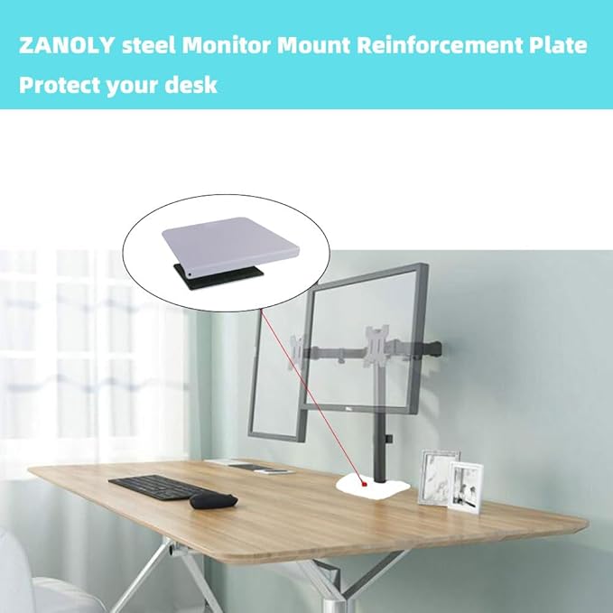 Steel Monitor Mount Reinforcement Plate,Steel Bracket Plate for Thin, Glass,and Other Fragile Desktop，Fits Most Monitor Stand C Clamp Installation On Market