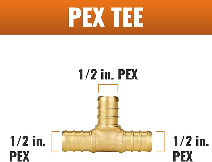 SUNGATOR 50-Pack 1/2" Pex Tee Fittings, Pex Fittings 1/2 Inch Tee, No Lead Brass, NSF, UPC Certified