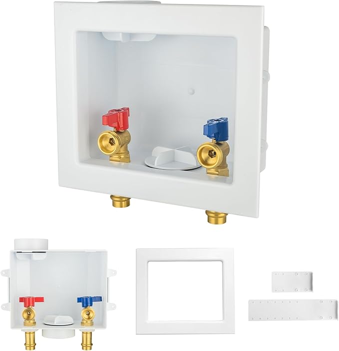 20-PACK GUOFIS Washing Machine Outlet Box, PEX Laundry Washer Box with Central and Side Drain Design(1/2"Copper Press Connection Inlet X 3/4"MHT Outlet)(WM055-20Pack)