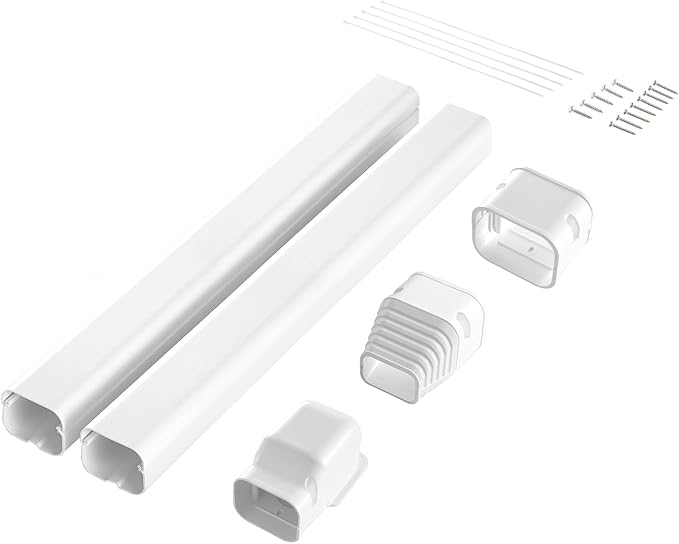 VEVOR Mini Split Line Set Cover 3-inch W 7.4Ft L, PVC Decorative Pipe Line Cover for Air Conditioner with 2 Straight Ducts & Full Components Easy to Install, Paintable for Heat Pumps, White