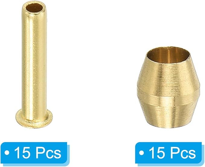 PATIKIL 1/8" Tube ID Compression Assortment Kit, 15 Set Brass Compression Sleeve Ferrule & Insert for Water Oil Air Pipe