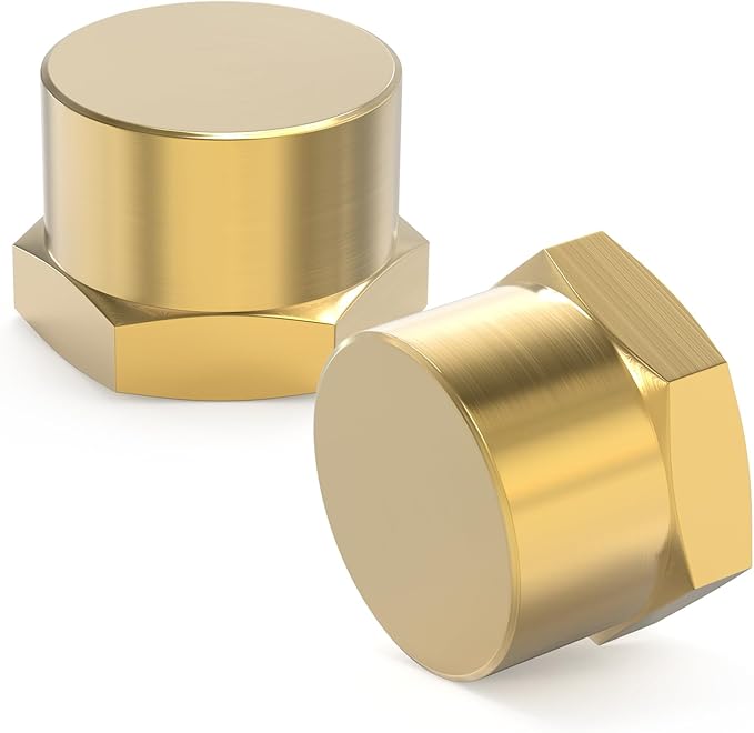 GASHER 3/8"NPT Brass Pipe Cap, NPT Female Thread Socket Pipe End Cap Plugs Fitting 5PCS