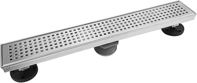Neodrain 18-Inch Brushed Linear Shower Drain with Removable Quadrato Pattern Cover, 304 Stainless Steel Rectangle Shower Floor Drains, Bathroom Linear Drain &Hair Strainer(Brushed Nickel)