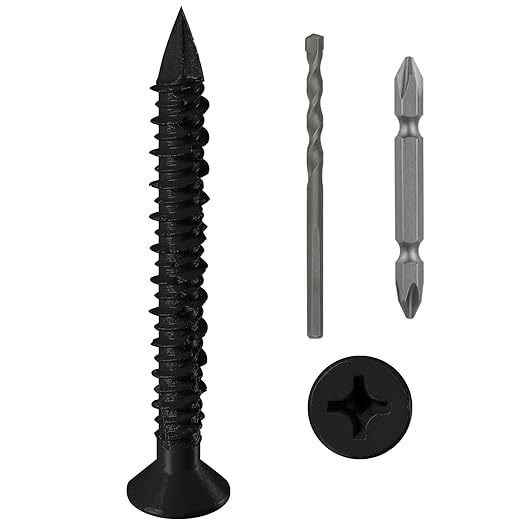 WenSilon(100 PCS) 1/4" x2-1/4 Black Concrete Screw Anchor Black Flat Head for Anchoring to Masonry, Block or Brick Stucco
