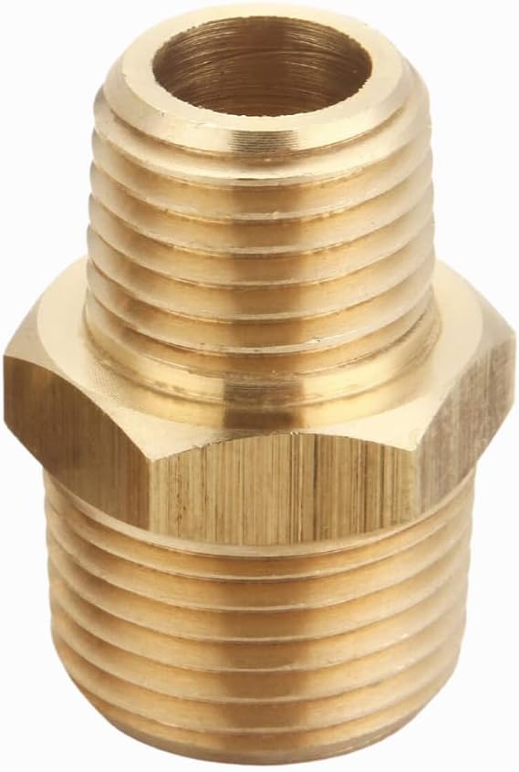 3/8 Inch Male to 1/4 Inch Male NPT Hex Nipples Reducer Adapter, NPT Brass Pipe Fittings Adapter, Brass Reducer Pipe Extension Connector, 0.625" OD × 0.5" OD, 5 Piece
