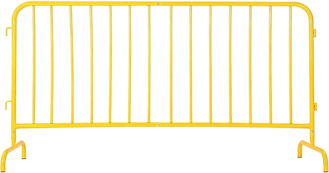Interlocking Steel Barricade, 6.5 Ft. Heavy Duty Galvanized Metal Barricade, Interlocking Steel Road Barriers with with Bridge Feet Base, for Crowd Control Event Fencing Indoor/Outdoor, Yellow