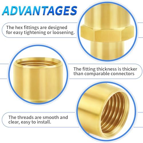 ChillWaves Brass Pipe Fitting, Reducer Hex Coupling 1/2" NPT Female x 1/4" NPT Female Thread Adapter(3-PACK)