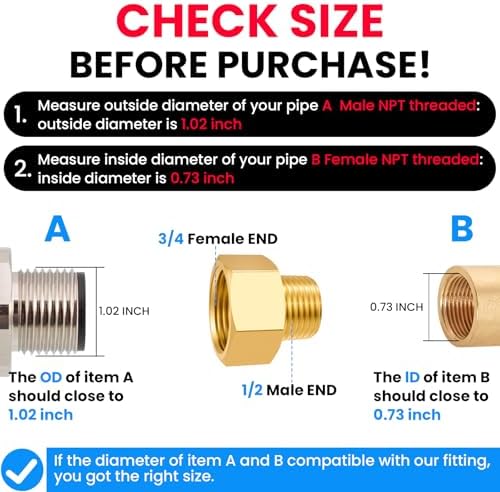 SDTC Tech Brass Pipe Fitting 1/2 NPT Thread Male to 3/4 NPT Thread Female
