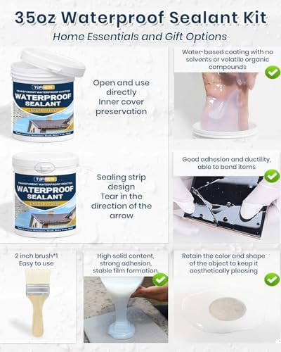 Transparent Waterproof Coating, TUFINEIN 35 Oz Invisible Waterproof Agent Indoor & Outdoor Sealant Water-Based Clear Sealant Roofs, Walls, Garden, Terraces