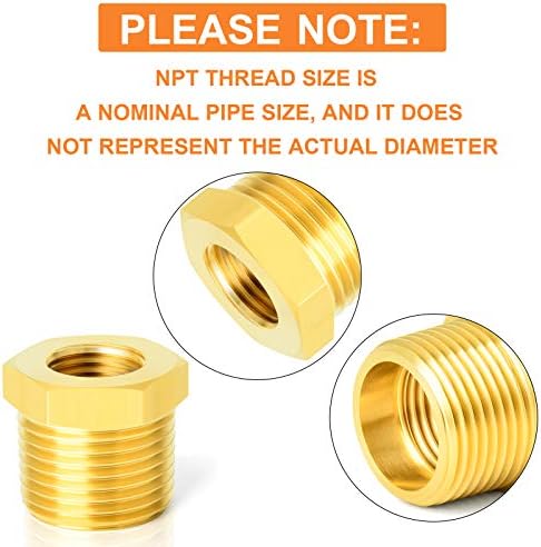 GASHER 36PCS Brass Hex Bushing Fitting Kit Hex Bushing 1/4" - 1/8", 3/8" - 1/8", 3/8" - 1/4", 1/2" - 1/4", 1/2" - 3/8", 3/4" - 1/2"
