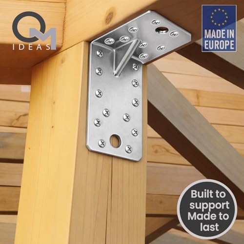 10 Pack Angle Brackets (3.54" x 1.97" x 2.17") Heavy Duty Corner Sleeper Bracket with Beading Timber Wood Metal Joining Fixing L Galvanised Steel Sheet Connector