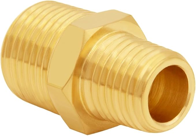 3PCS Brass Reducer Adapter, 1/4" NPT Male to 3/8" NPT Male Thread, Hex Reducing Pipe Fitting Coupler Nipple Connector for Water/Oil/Gas