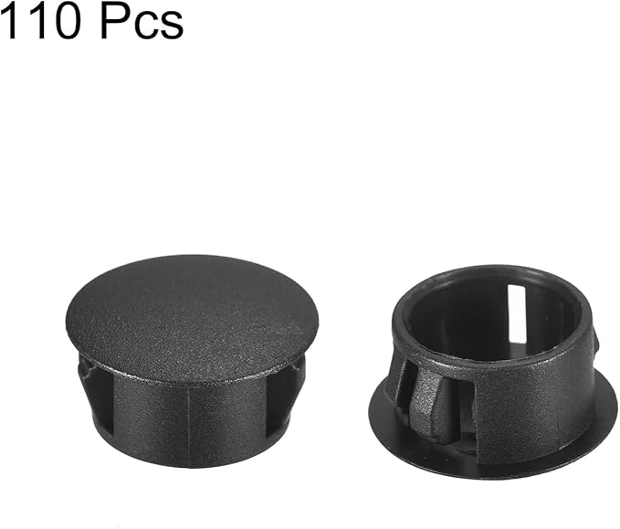 uxcell 23/32" Plastic Hole Plugs, 110Pcs Flush Type Panel Round Snap in Fastener Knockout Locking Plugs for Furniture Insert End Caps Panels, Black