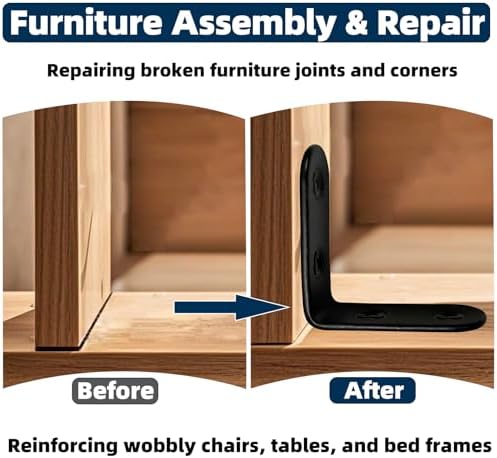 2 Inch L Brackets 10 Pack - 90 Degree Black Corner Braces for Wood Furniture & Shelves - Small L Shape Metal Support Brackets for DIY Home Improvement/ Cabinet & Wall Mounting