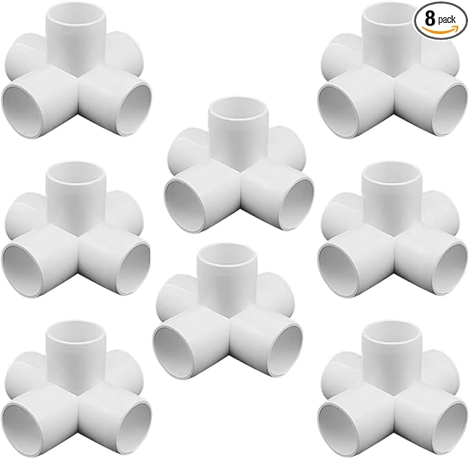 3/4“ Tee PVC Fitting 5 Way Elbow Connector, Furniture Grade 90 Degree Elbow Side Outlet, PVC Corner Fittings for Building Furniture Greenhouse Shed Pipe Fittings Tent Connection (Pack of 8)