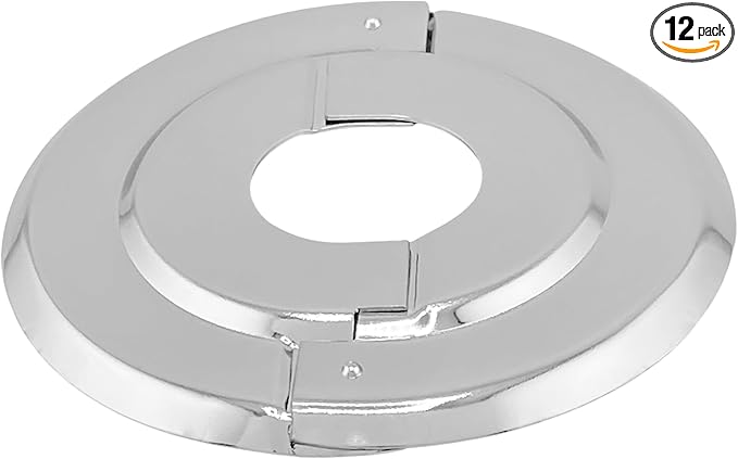 Retrofit Fire Sprinkler Escutcheon Cover Plate 1/2" IPS - Beveled 2 Piece Stainless Round Split Flange for Easily Covering Gaps Between Fire Sprinkler Pipe and Ceiling or Wall - 12 PK