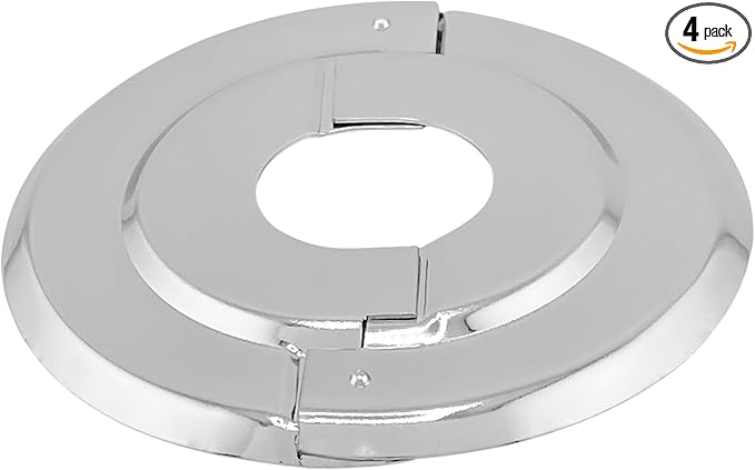 Retrofit Fire Sprinkler Escutcheon Cover Plate 1/2" IPS - Beveled 2 Piece Stainless Round Split Flange for Easily Covering Gaps Between Fire Sprinkler Pipe and Ceiling or Wall - 4 PK