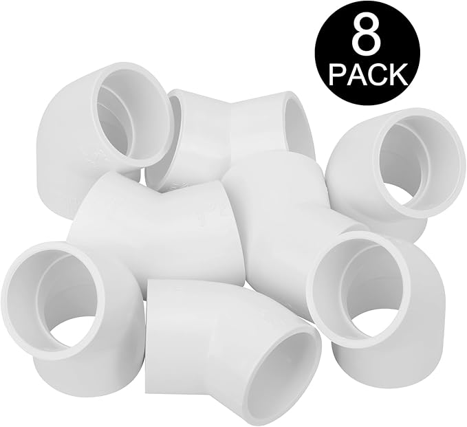 8Pack 1-1/4" 45 Degree PVC Elbow Pipe Fitting Connector (Socket x Socket) Furniture Build Grade SCH40 1.25 Inch 45 Degree Elbow PVC Corner Adapter for Home Sewer Plumbing Water Line